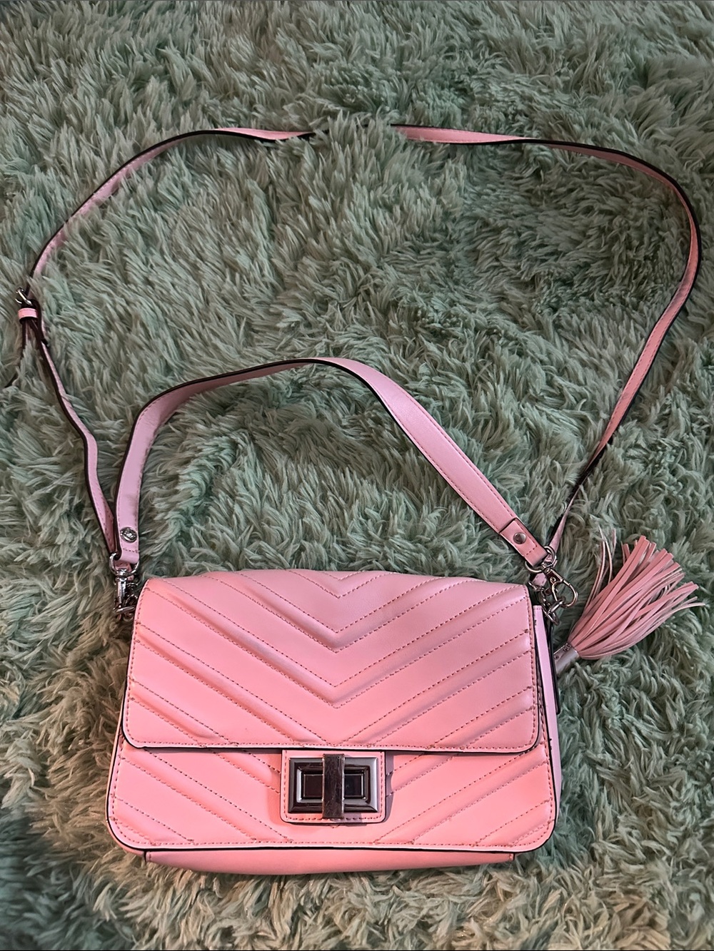 Aldo Pink Quilted Crossbody with Tassel